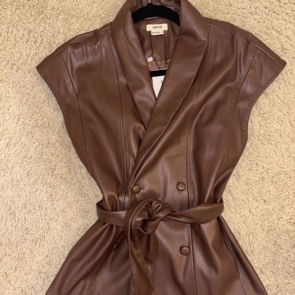 Jason Wu Faux Leather Belted Vest - Brown